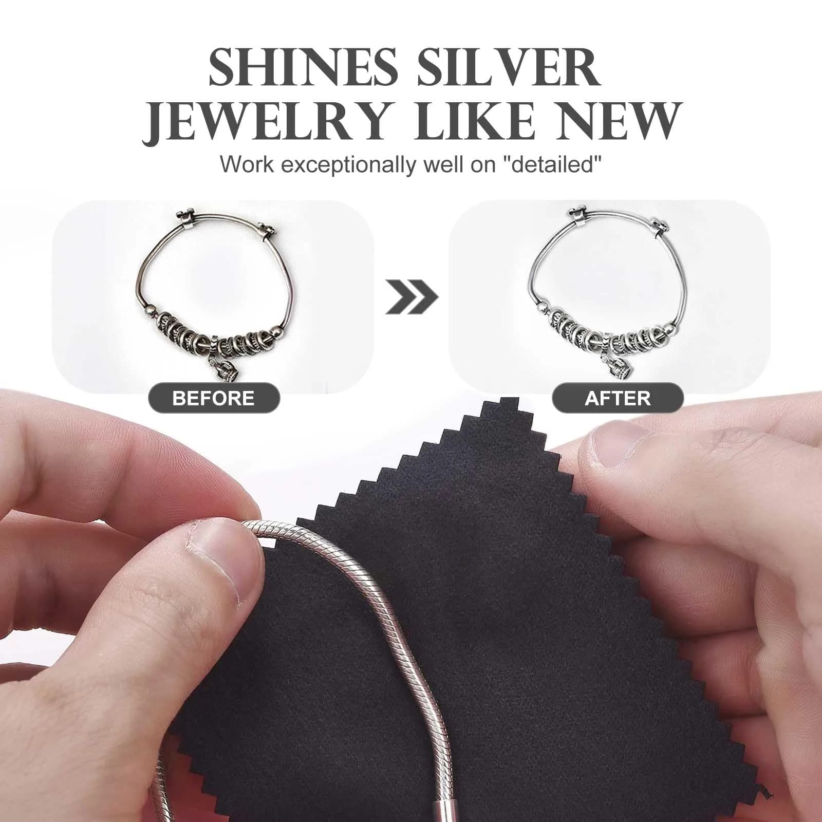 SEVENWELL 50pcs Black Jewelry Cleaning Cloths 8cm x 8cm | Polishes Sterling Silver, Gold, Platinum - view 3