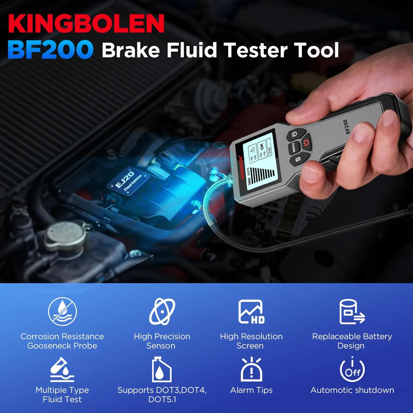 KINGBOLEN BF200 Brake Fluid Tester | High Precision Moisture Analyzer with LCD Screen & Audible Alarm - view 2