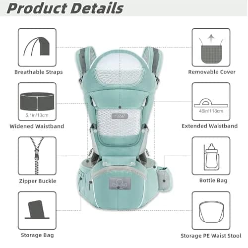 YSSKTC Ergonomic Baby Carrier with Hip Seat & Breathable Mesh | Newborn to Toddler 1-20 kg (2.2-44 lbs) thumbnail 2