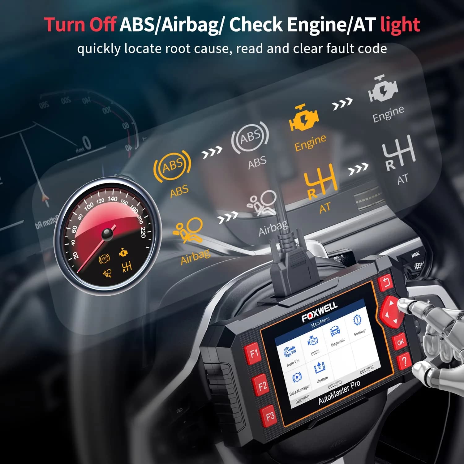FOXWELL NT604 Elite OBD2 Scanner ABS SRS Transmission | Reads Codes for Engine, Airbag, Transmission, ABS Systems - view 4