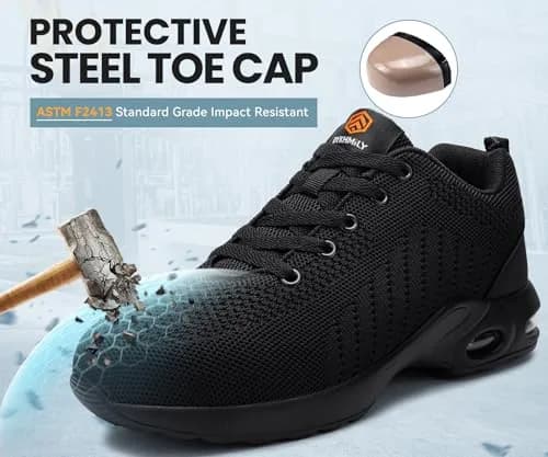 DYKHMILY Steel Toe Work Shoes for Men & Women | 0.8 kg (1.76 lb) | Black thumbnail 4