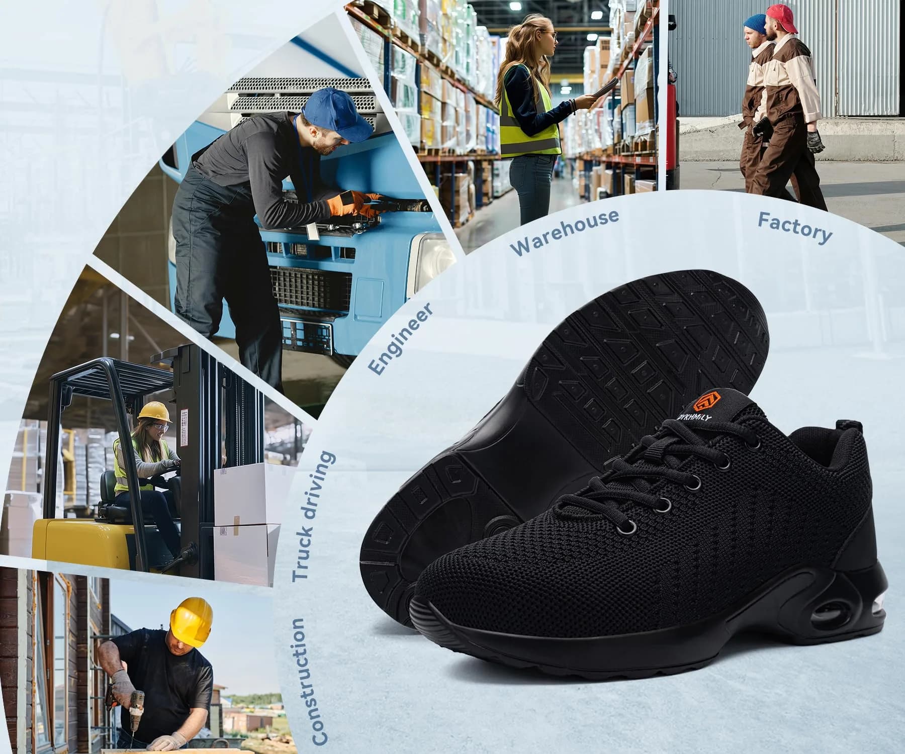 DYKHMILY Steel Toe Work Shoes for Men & Women | 0.8 kg (1.76 lb) | Black - view 6