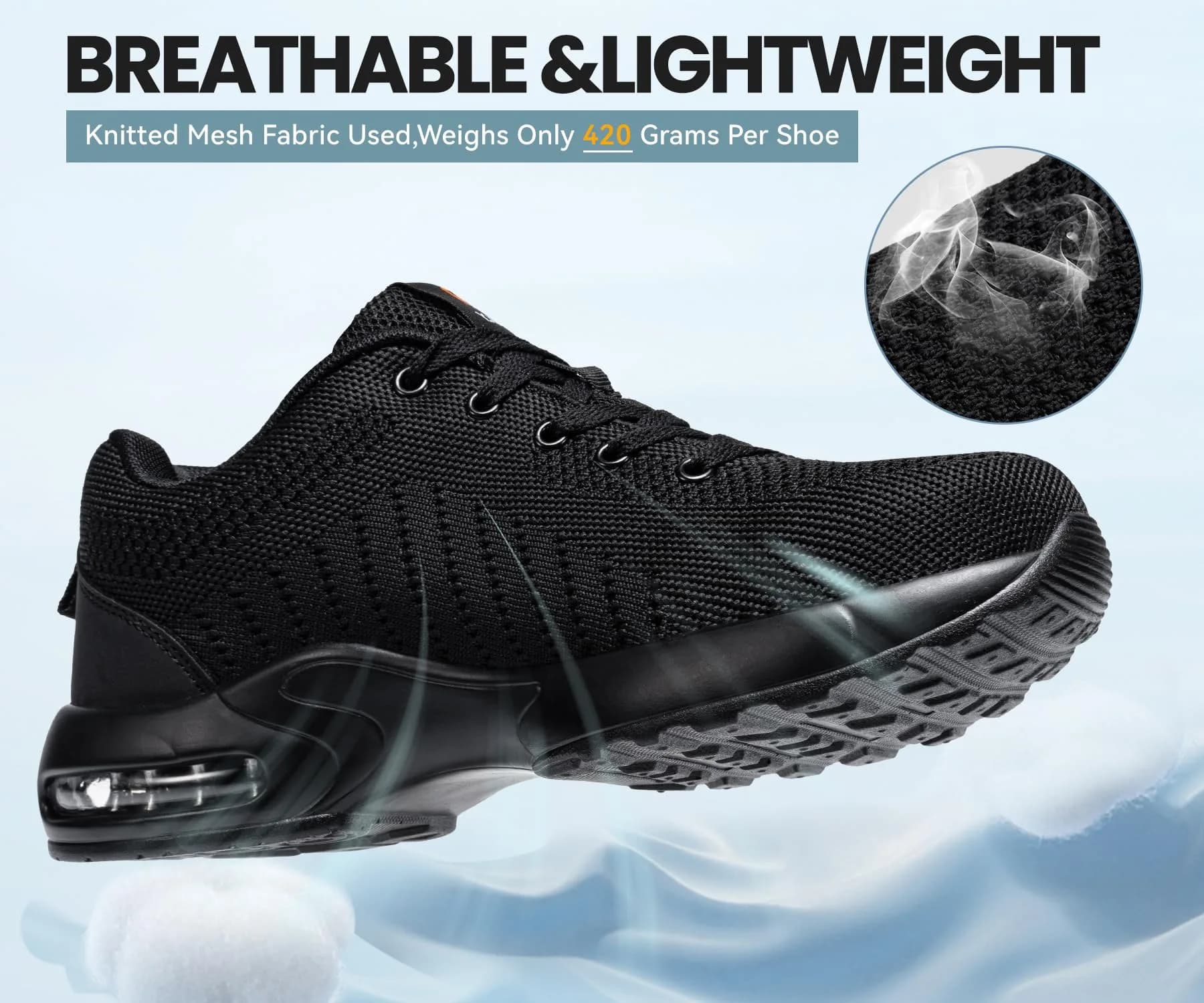 DYKHMILY Steel Toe Work Shoes for Men & Women | 0.8 kg (1.76 lb) | Black - view 3