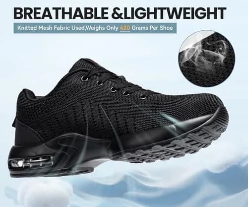 DYKHMILY Steel Toe Work Shoes for Men & Women | 0.8 kg (1.76 lb) | Black thumbnail 3