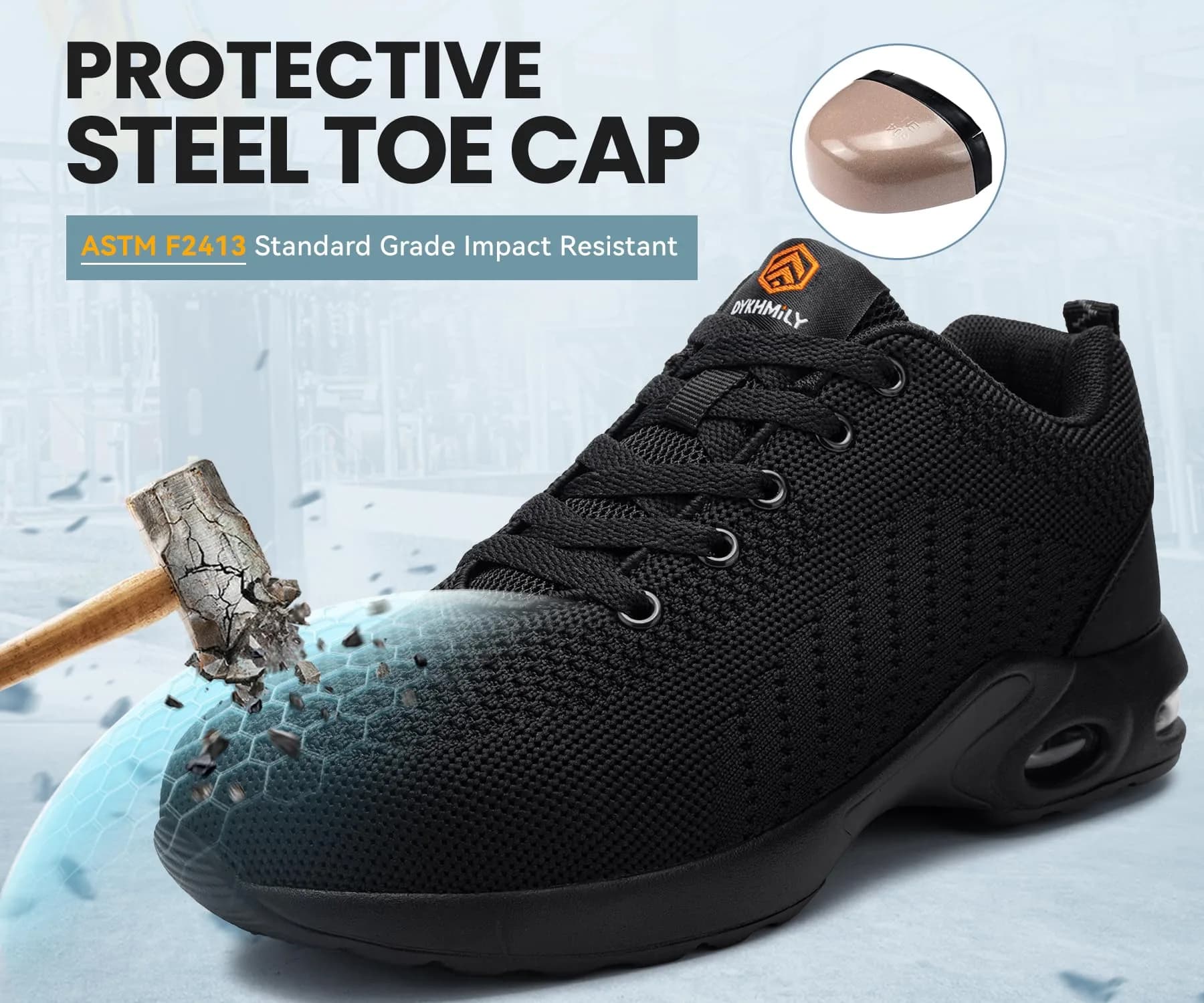 DYKHMILY Steel Toe Work Shoes for Men & Women | 0.8 kg (1.76 lb) | Black - view 4