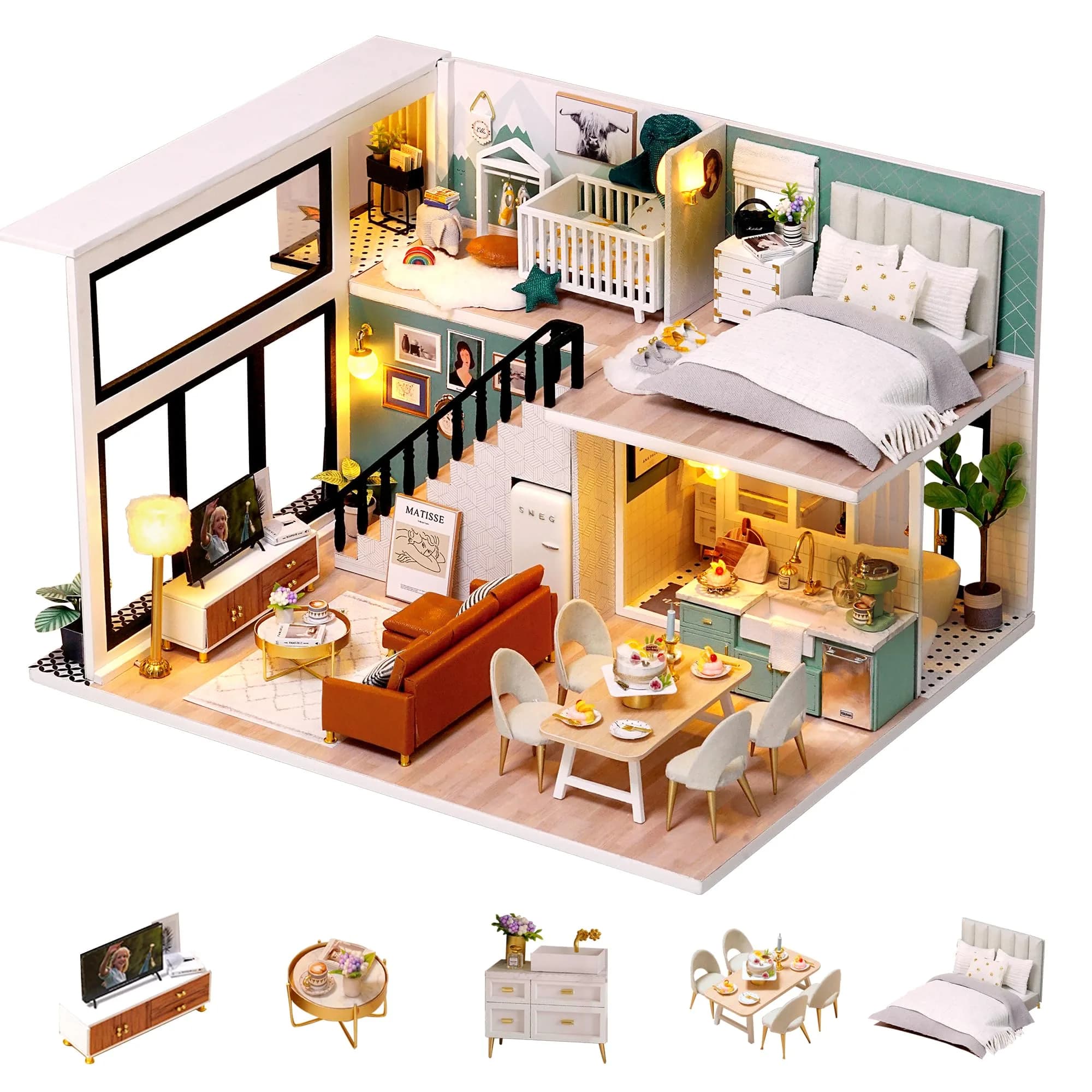 Flever DIY Dollhouse Miniature Kit Creative Room with Loft Apartment Scene, 24cm (9.6in) | For Ages 14+