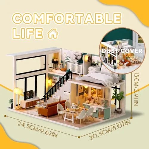 Flever DIY Dollhouse Miniature Kit Creative Room with Loft Apartment Scene, 24cm (9.6in) | For Ages 14+ thumbnail 2