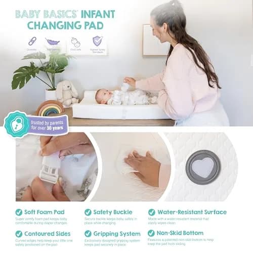 Regalo Baby Basics Contoured Changing Pad with Non-Slip Grip & Safety Strap, White | 80cm x 40cm x 10cm (31" x 16" x 4") thumbnail 5