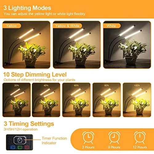 bseah Full Spectrum LED Grow Light 10W (0.35 oz) with Timer & Dimmable Levels | For Indoor Plants thumbnail 2