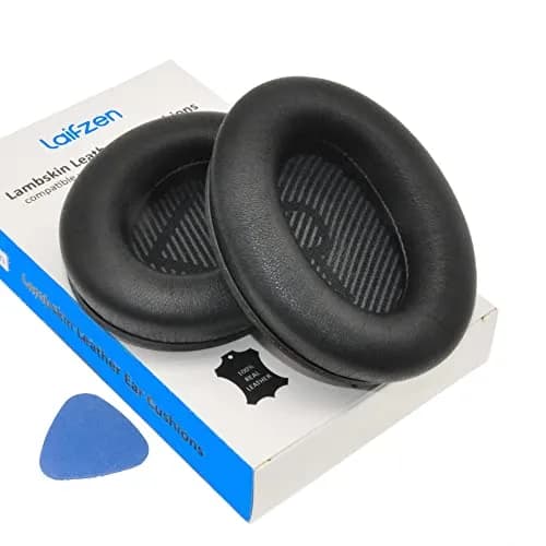 Laifzen Black Lambskin Leather Earpads for Bose QC45 SE QC35 II QC25 QC15 AE2 SoundLink SoundTrue Headphones (1 Pair, 10.16 cm x 7.62 cm x 2.54 cm) thumbnail 1