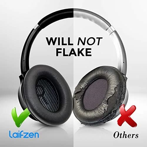Laifzen Black Lambskin Leather Earpads for Bose QC45 SE QC35 II QC25 QC15 AE2 SoundLink SoundTrue Headphones (1 Pair, 10.16 cm x 7.62 cm x 2.54 cm) thumbnail 5