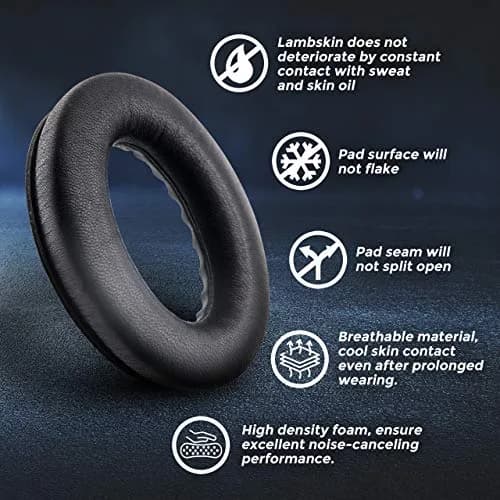 Laifzen Black Lambskin Leather Earpads for Bose QC45 SE QC35 II QC25 QC15 AE2 SoundLink SoundTrue Headphones (1 Pair, 10.16 cm x 7.62 cm x 2.54 cm) thumbnail 2