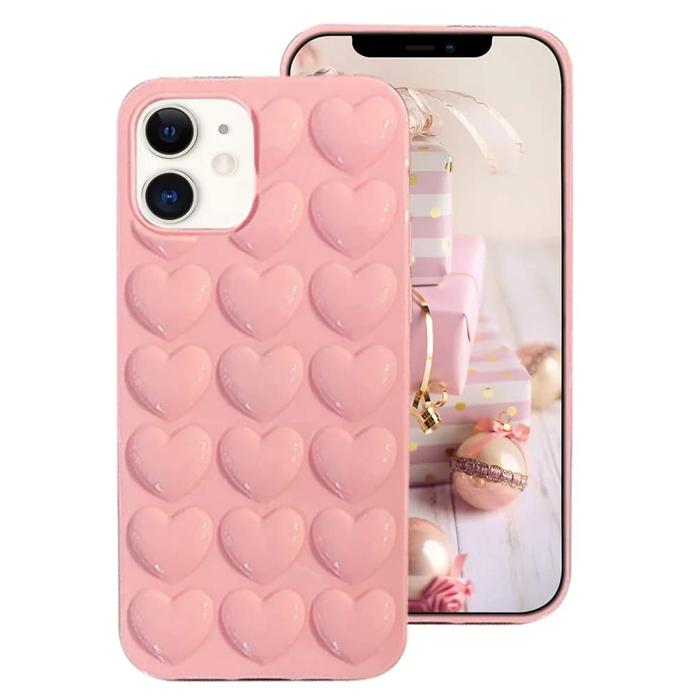 Guppy Compatible with iPhone 12 6.1 inch Pink | Cute 3D Heart Case with Silicone Rubber Slim Bumper — Pink