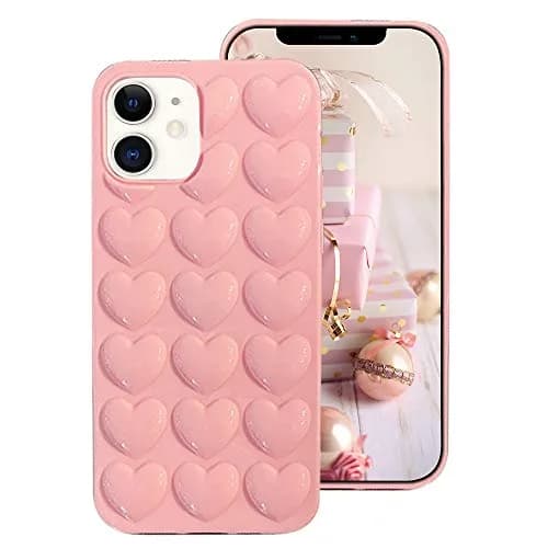 Guppy Compatible with iPhone 12 6.1 inch Pink | Cute 3D Heart Case with Silicone Rubber Slim Bumper thumbnail 1