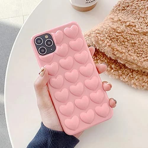Guppy Compatible with iPhone 12 6.1 inch Pink | Cute 3D Heart Case with Silicone Rubber Slim Bumper thumbnail 2