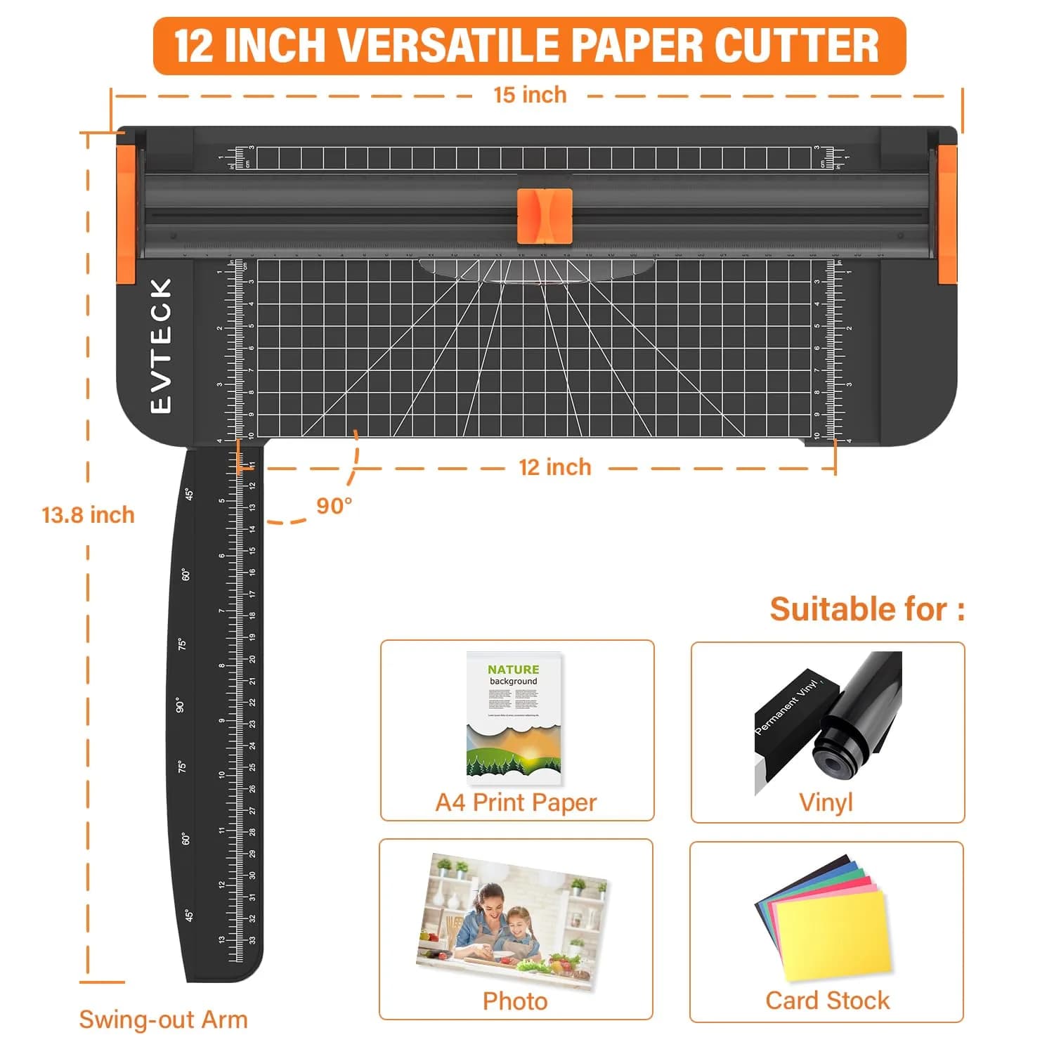 Evteck 12-Inch Slider Paper Cutter with Foldable Ruler, A4/Cardstock/Photo Trimmer - Black - view 4