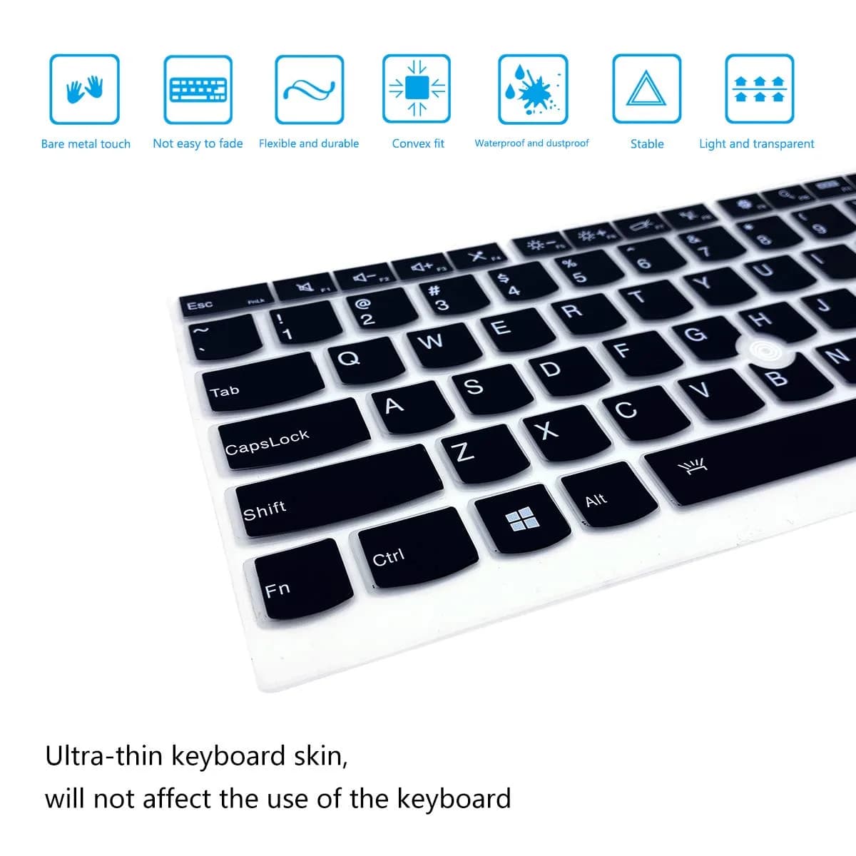 i-Tensodo Keyboard Cover for Lenovo Thinkpad L13 X13 13.3" (Black+Clear) | US Layout Silicone Protector - view 5