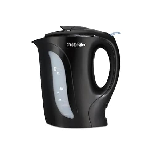 Proctor Silex 1 Liter Electric Tea Kettle Water Boiler & Heater | Fast Boiling 1000W, Detachable Cord, Auto Shutoff, Boil-Dry Protection, Black thumbnail 1