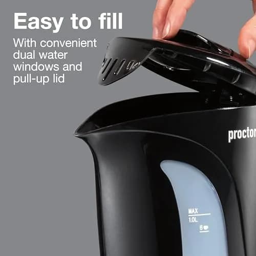 Proctor Silex 1 Liter Electric Tea Kettle Water Boiler & Heater | Fast Boiling 1000W, Detachable Cord, Auto Shutoff, Boil-Dry Protection, Black thumbnail 4