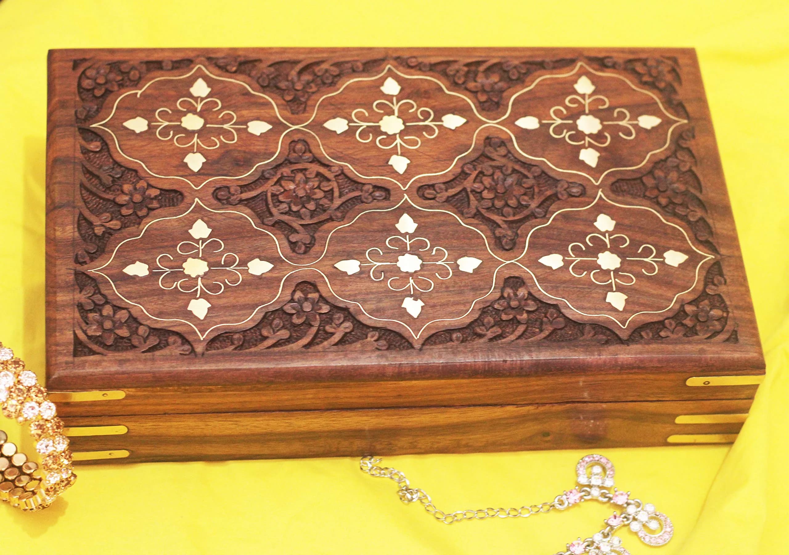 CRAFTCASTLE Handmade Wooden Jewellery Box with Velvet Lining | Elegant Jewel Organizer & Décor Gift 25cm (9.8in) - view 5