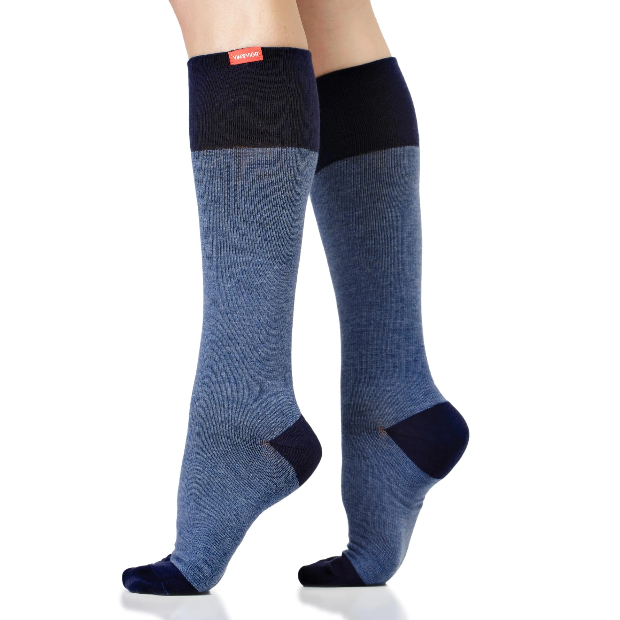 VIM&VIGR 30-40 mmHg Cotton Compression Socks Heathered Navy S/M Wide Calf | Extra Firm Graduated Pressure for Heavy Legs — Large/X-Large