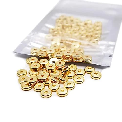 INSPIRELLE 100pcs 6mm Yellow Gold Plated Brass Heishi Beads | Add Sparkle to Designs thumbnail 4