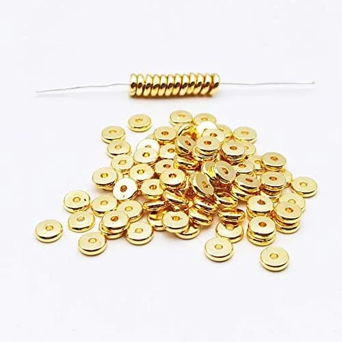 INSPIRELLE 100pcs 6mm Yellow Gold Plated Brass Heishi Beads | Add Sparkle to Designs thumbnail 2