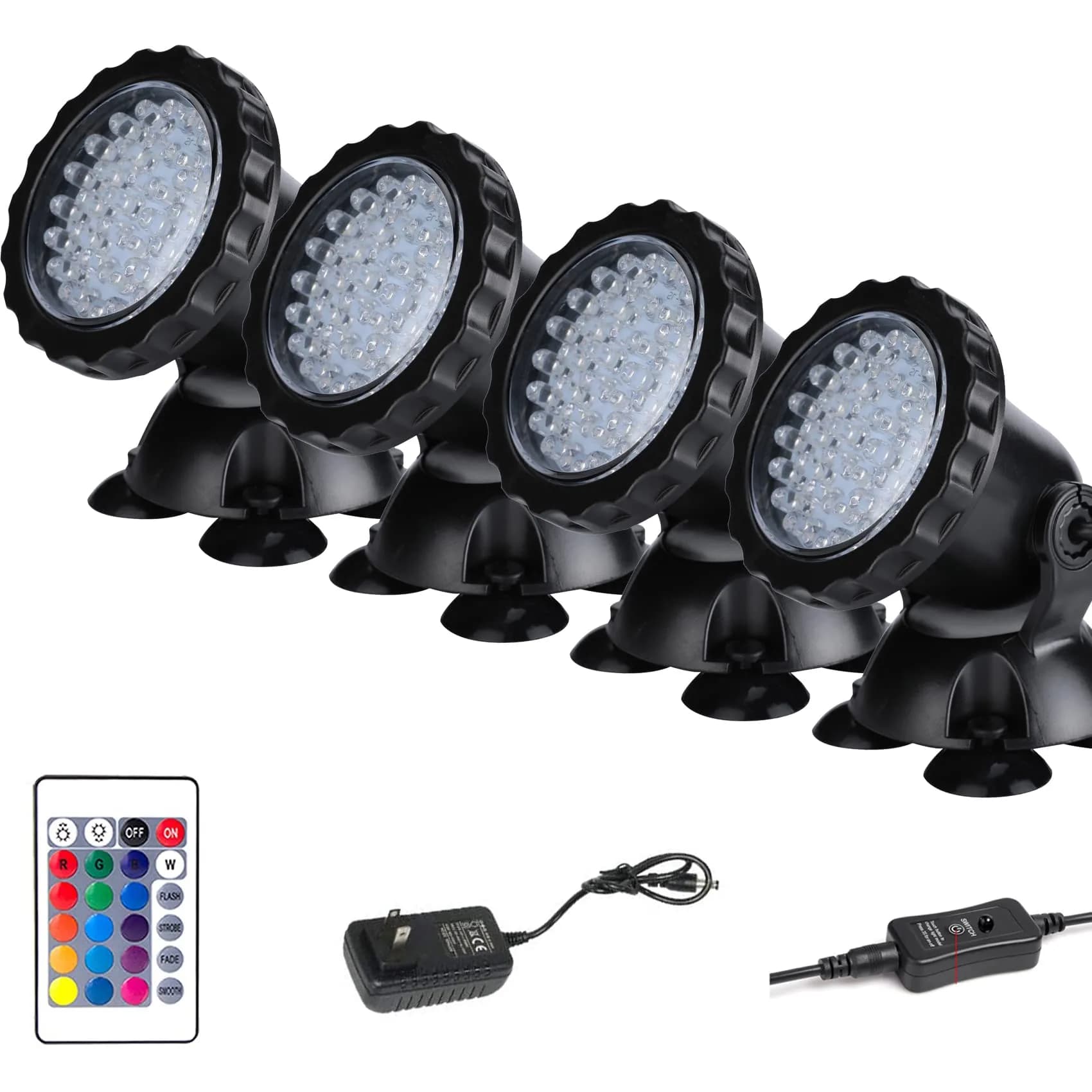 ZHGSERVU 4-Pack LED Underwater Pond Lights with Remote | IP68 Waterproof RGB Color Changing Landscape Spotlights - main product image