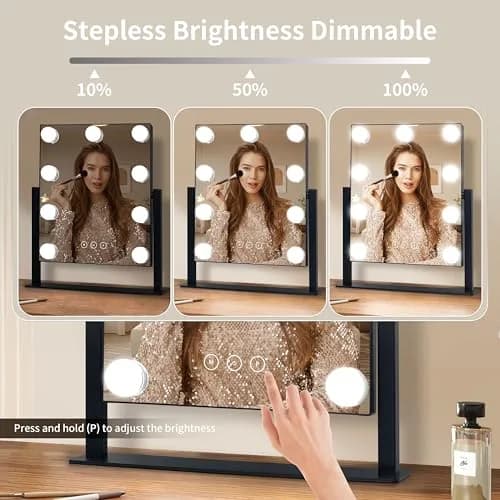 NUSVAN Makeup Vanity Mirror with Lights, 9 Dimmable LED Bulbs, 3 Color Modes, 10X Magnification, Touch Control, 360° Rotation | Elegant Bedroom Essential thumbnail 3