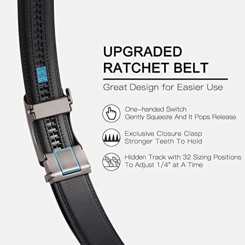 SENDEFN Men's Leather Belt Automatic Ratchet Buckle for Dress Casual | Trim to Fit with Gift Box thumbnail 2