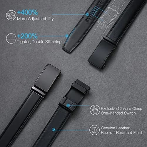 SENDEFN Men's Leather Belt Automatic Ratchet Buckle for Dress Casual | Trim to Fit with Gift Box thumbnail 3