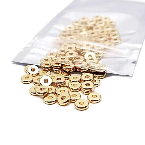 INSPIRELLE Pale Gold Plated Brass Spacer Beads 6mm (100pcs) | Smooth Rondelle Beads for Jewelry Making thumbnail 4