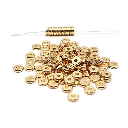 INSPIRELLE Pale Gold Plated Brass Spacer Beads 6mm (100pcs) | Smooth Rondelle Beads for Jewelry Making thumbnail 2
