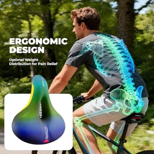 ROCKBROS Bike Seat Cushion Wide Waterproof Soft Bicycle Saddle 26cm x 22cm | Dual Shock Absorbing Comfort thumbnail 6