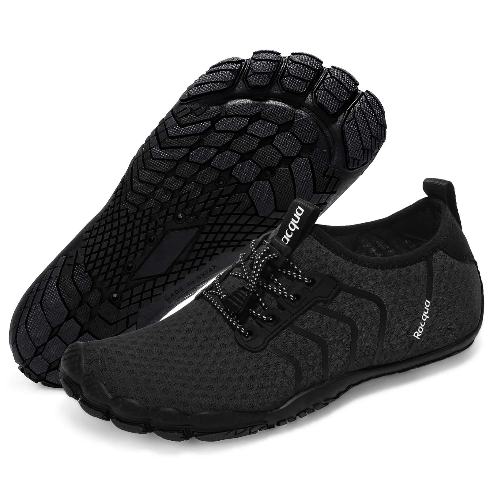 Racqua Water Shoes Quick Dry Barefoot Shoes for Men Women Black 13W/12M | Ultra-Light, Breathable, Non-Slip — Wz111-black