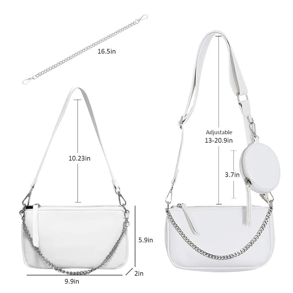 AMHDV Women's 3-in-1 Crossbody Bag Set with Coin Purse & Chain Handle - White | Main Bag: 26.4cm x 5.1cm x 15cm (10.4" x 2" x 5.9") - view 5