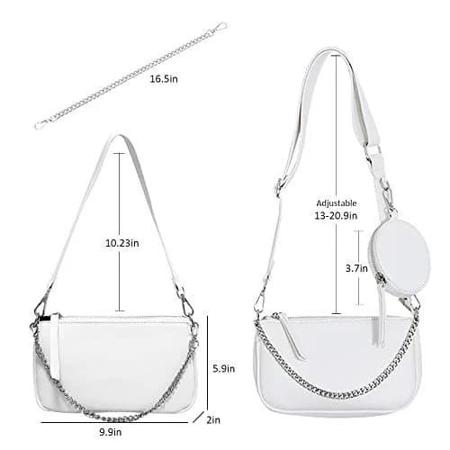 AMHDV Women's 3-in-1 Crossbody Bag Set with Coin Purse & Chain Handle - White | Main Bag: 26.4cm x 5.1cm x 15cm (10.4" x 2" x 5.9") thumbnail 5
