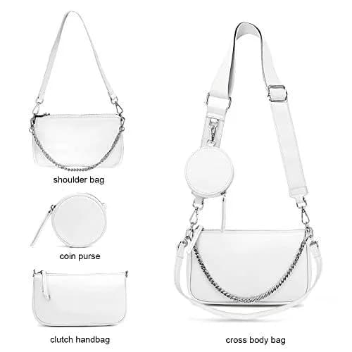 AMHDV Women's 3-in-1 Crossbody Bag Set with Coin Purse & Chain Handle - White | Main Bag: 26.4cm x 5.1cm x 15cm (10.4" x 2" x 5.9") thumbnail 3
