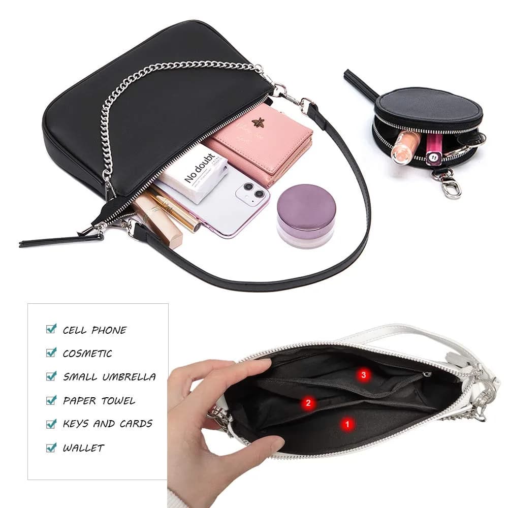 AMHDV Women's 3-in-1 Crossbody Bag Set with Coin Purse & Chain Handle - White | Main Bag: 26.4cm x 5.1cm x 15cm (10.4" x 2" x 5.9") - view 4