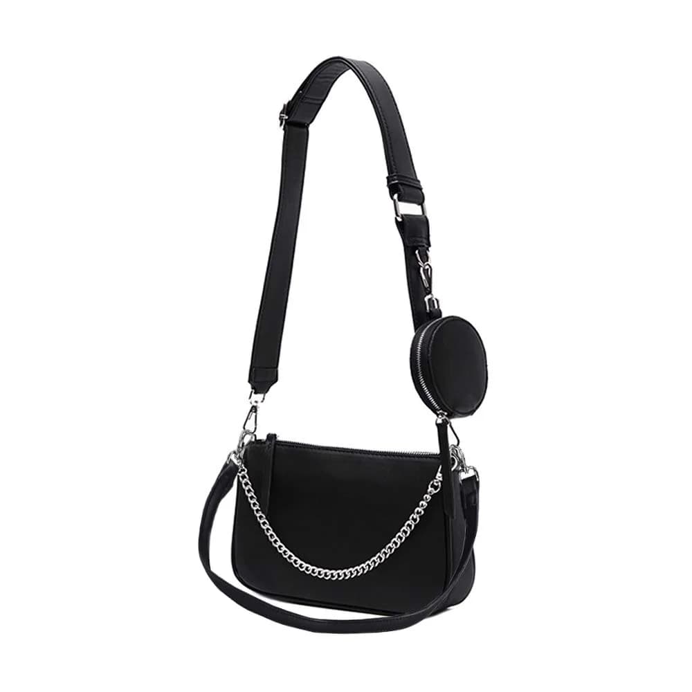 AMHDV Women's 3-in-1 Crossbody Bag with Coin Purse & Chain Handle - Black | 26.4cm (10.4") - main product image