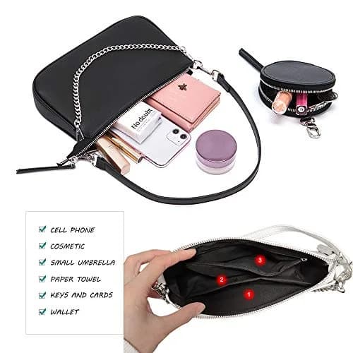 AMHDV Women's 3-in-1 Crossbody Bag with Coin Purse & Chain Handle - Black | 26.4cm (10.4") thumbnail 5