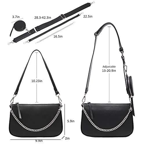 AMHDV Women's 3-in-1 Crossbody Bag with Coin Purse & Chain Handle - Black | 26.4cm (10.4") thumbnail 6
