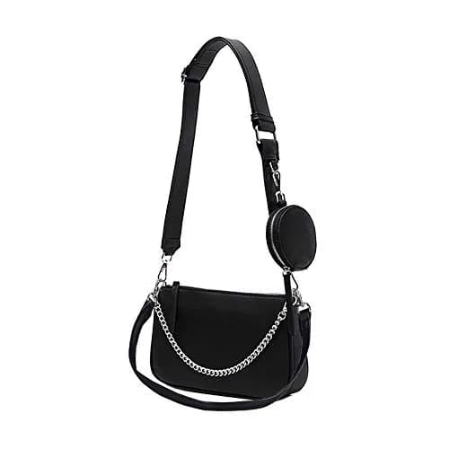 AMHDV Women's 3-in-1 Crossbody Bag with Coin Purse & Chain Handle - Black | 26.4cm (10.4") thumbnail 1