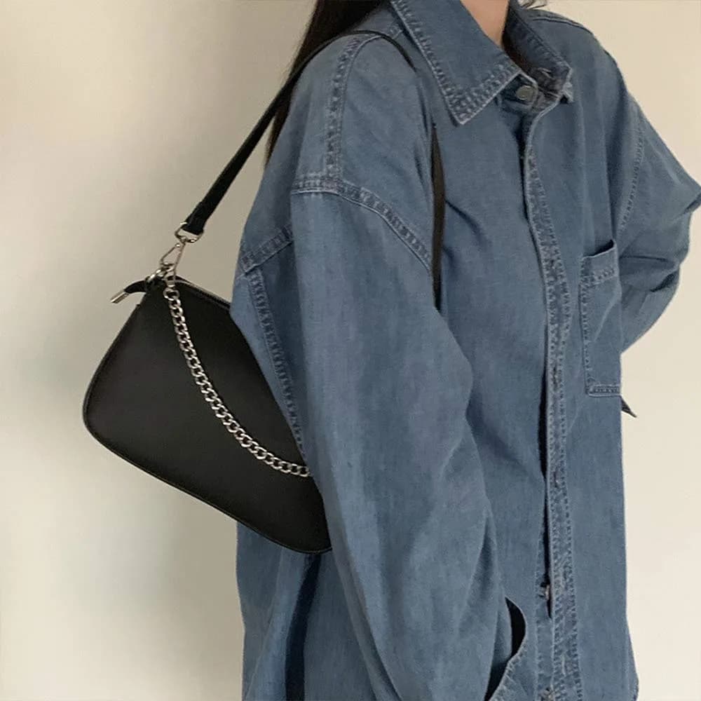 AMHDV Women's 3-in-1 Crossbody Bag with Coin Purse & Chain Handle - Black | 26.4cm (10.4") - view 3
