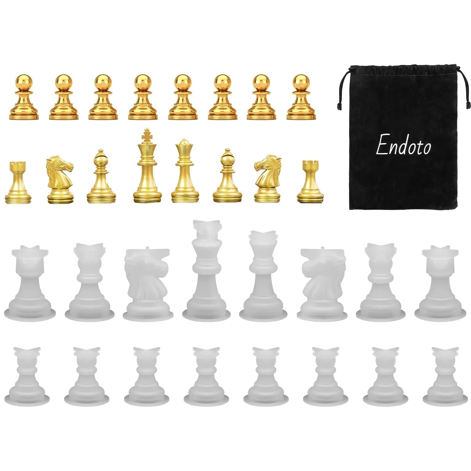 Endoto 3D Chess Piece Resin Mold Set, 16 Pieces | Full Size Silicone Casting Kit - main product image