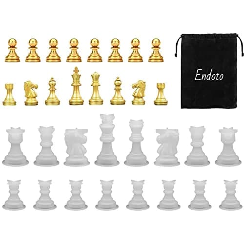Endoto 3D Chess Piece Resin Mold Set, 16 Pieces | Full Size Silicone Casting Kit thumbnail 1