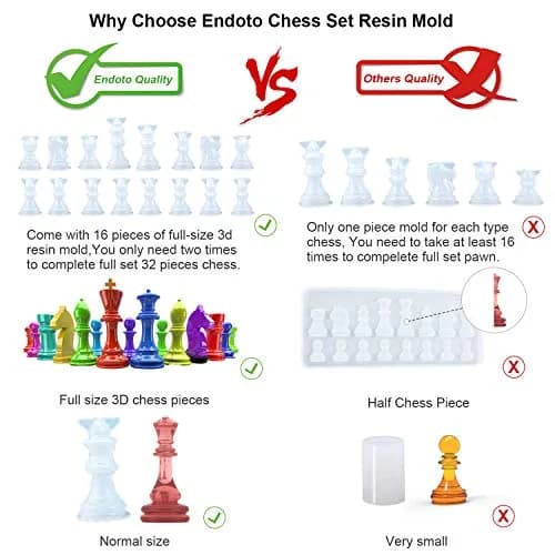 Endoto 3D Chess Piece Resin Mold Set, 16 Pieces | Full Size Silicone Casting Kit thumbnail 2
