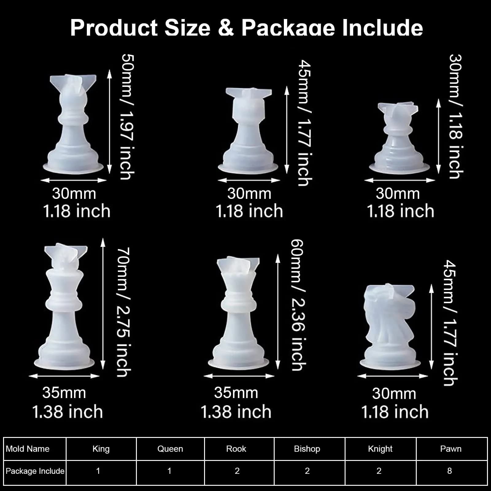 Endoto 3D Chess Piece Resin Mold Set, 16 Pieces | Full Size Silicone Casting Kit - view 3