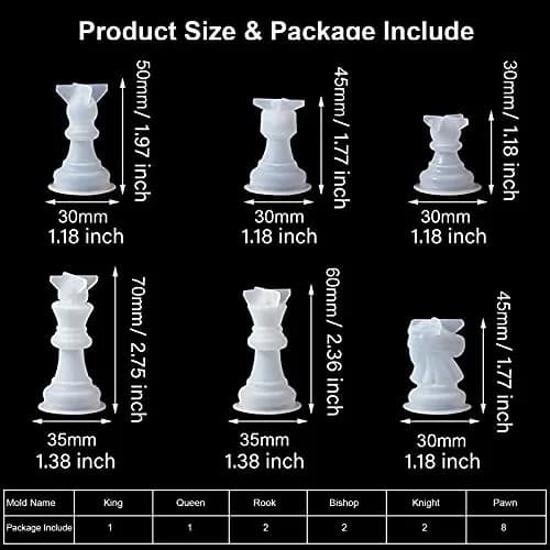 Endoto 3D Chess Piece Resin Mold Set, 16 Pieces | Full Size Silicone Casting Kit thumbnail 3