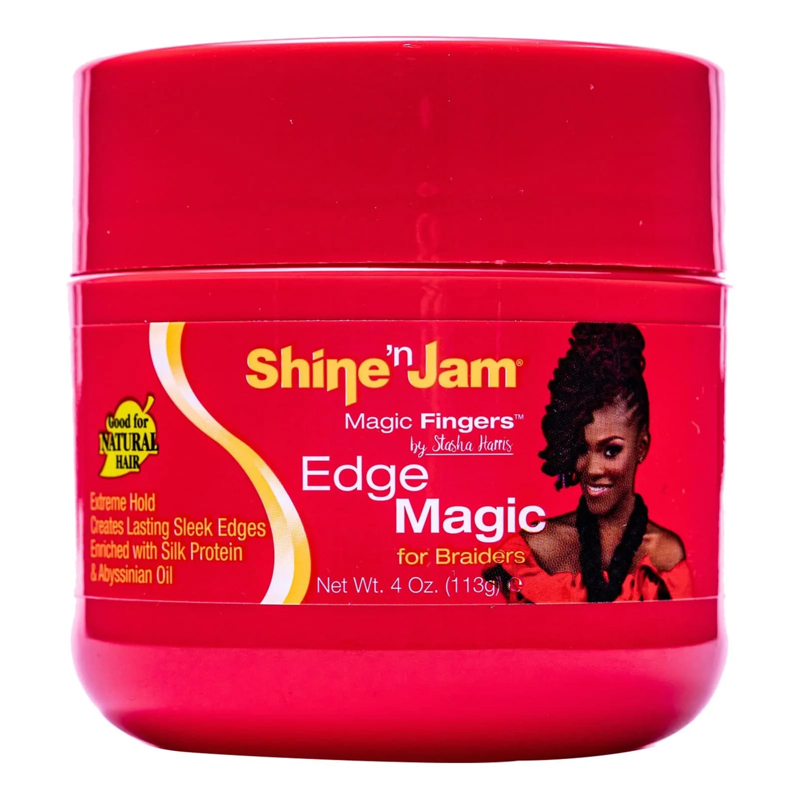 AmPro Shine-n-Jam Magic Fingers Edge Control Gel 118ml (4 oz) | Firm Hold, Non-Greasy Shine, Silk Protein & Abyssinian Oil — 4 Ounce